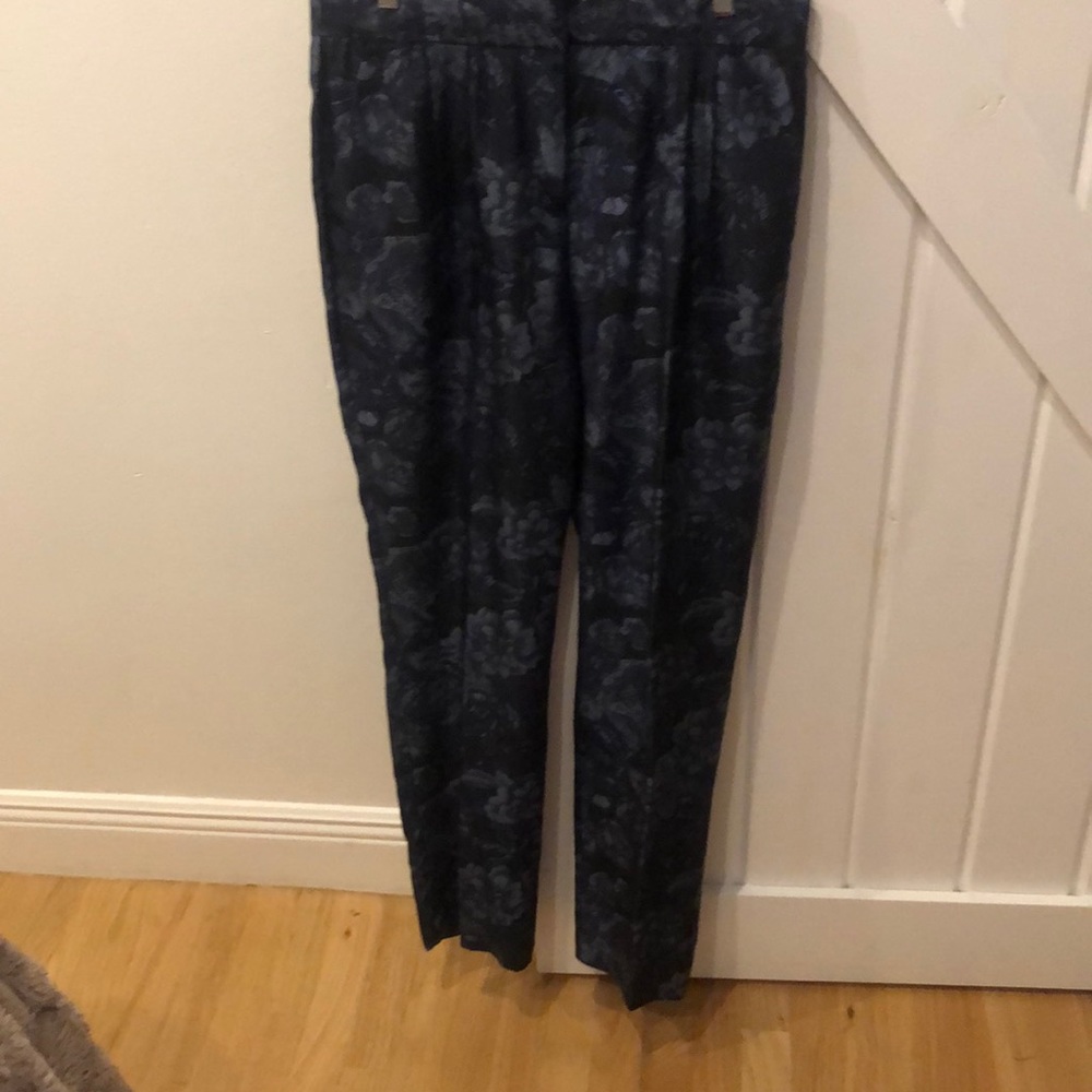 Floral silk dark blue pants